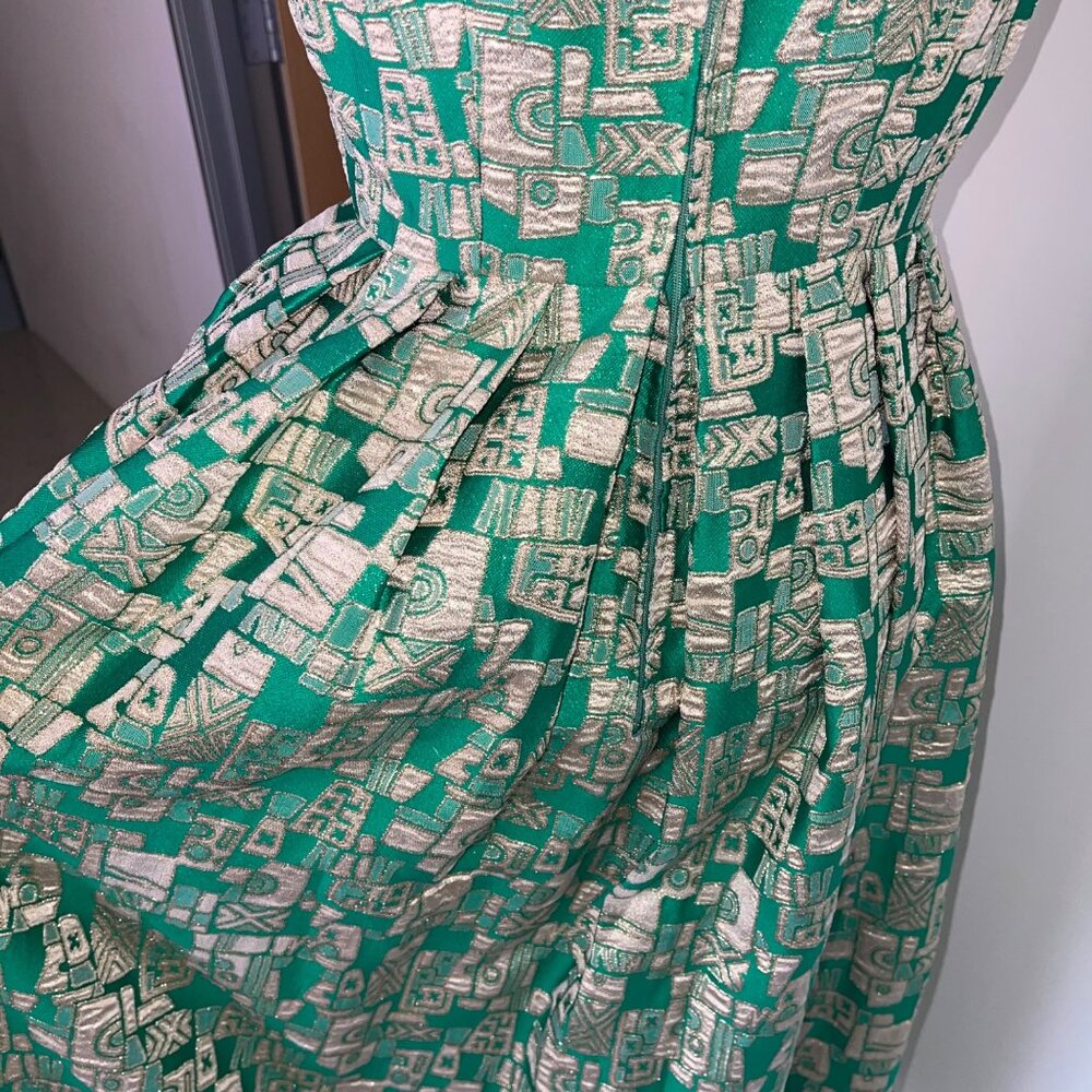 Vintage Womens Dress Size Small Green Geometric Print Maxi Casual Pleated - Picture 16 of 16